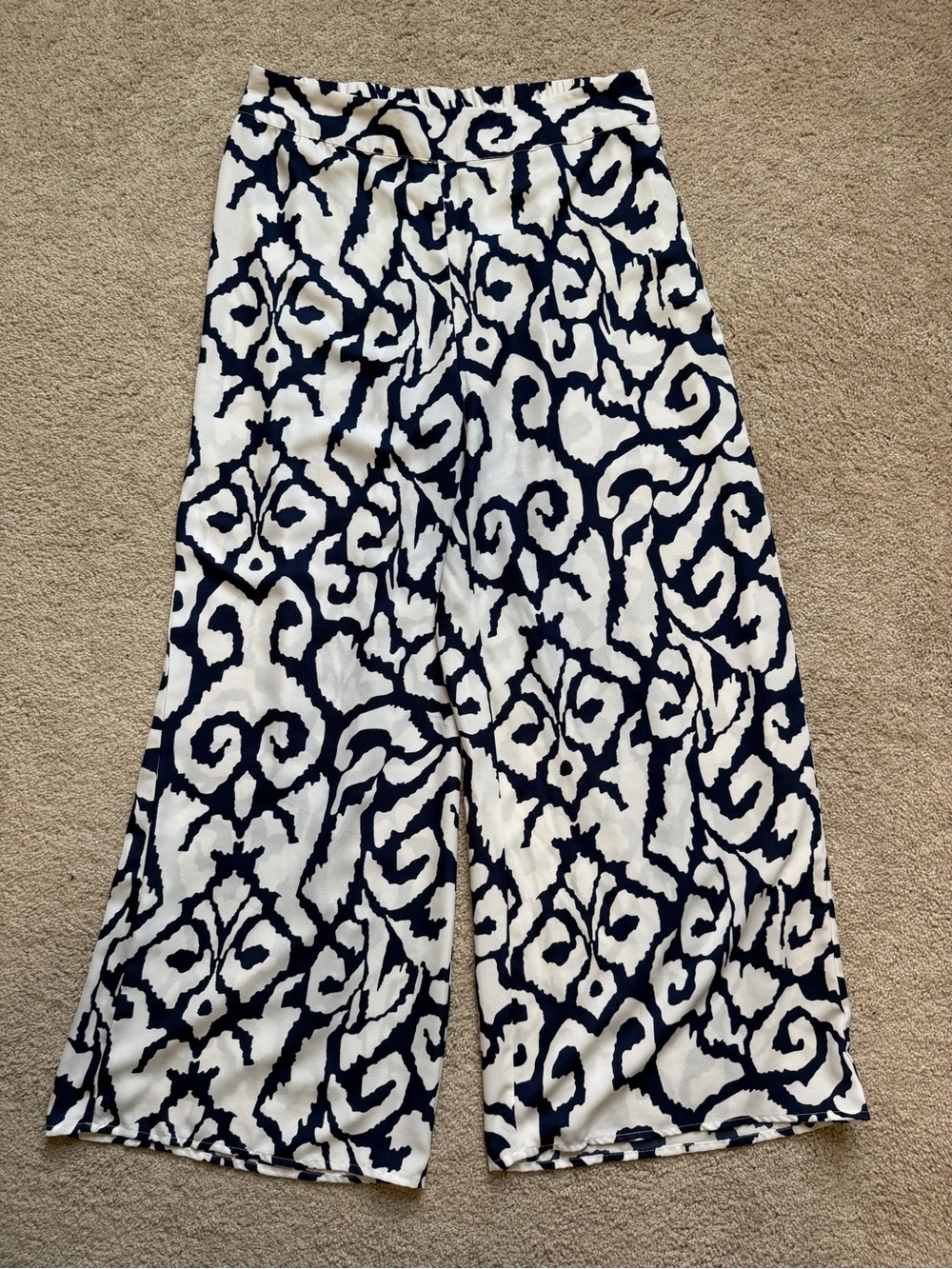 Soft Surroundings Navy & White Wide-Leg Printed Pants